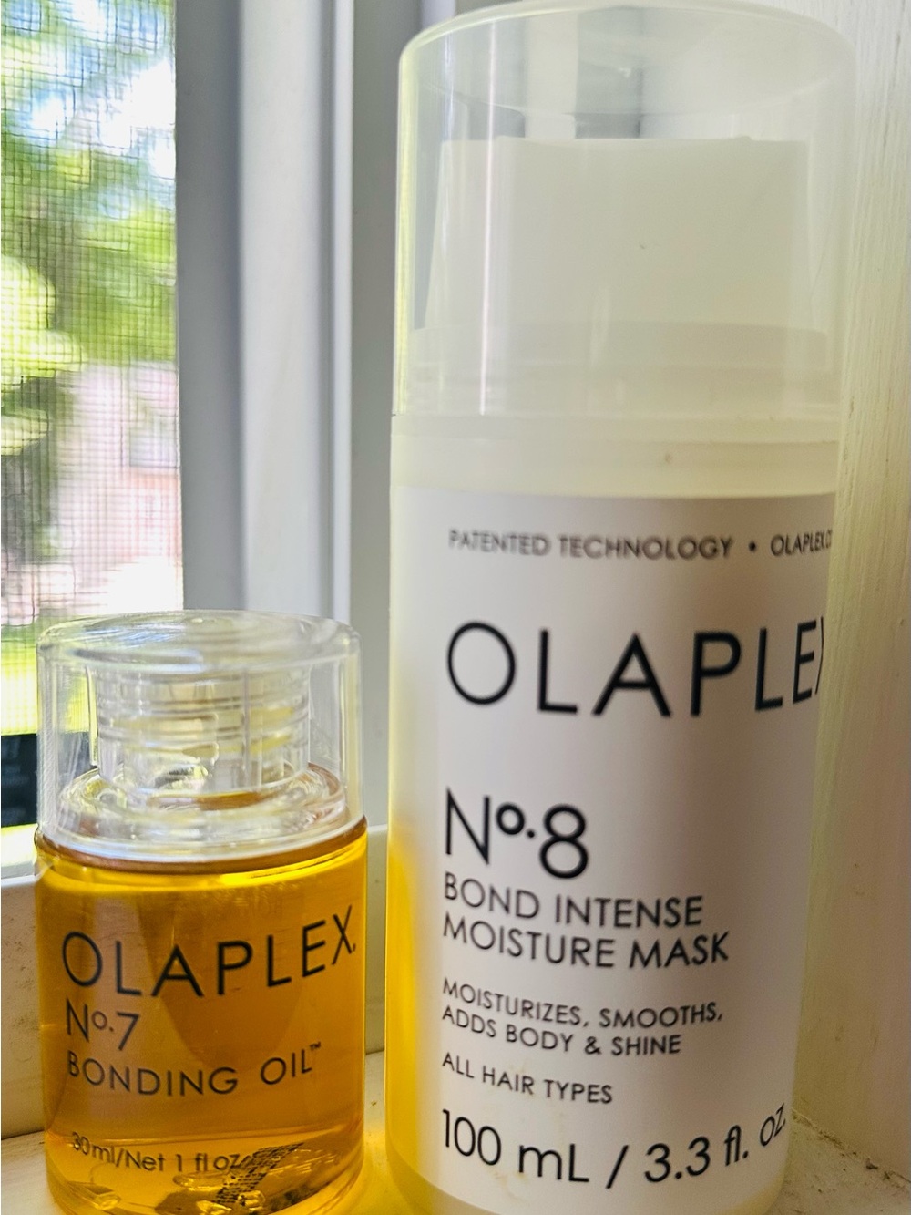 OLAPLEX No.7 Bonding Oil (Amber) & No.8 Moisture Mask (White) Duo